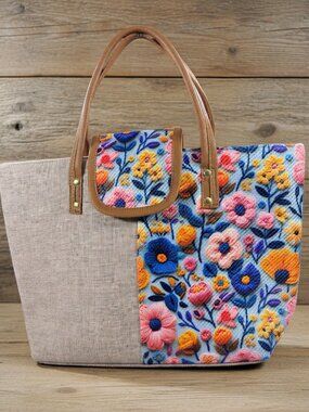 Handmade Mexican Jute Tote Bag | Vibrant Floral Embroidery, Artisan Boho Shoulde